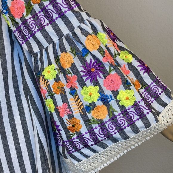 Velzera Striped Off Shoulder Vibrant Floral Embroidered Dress Medium - Picture 11 of 14